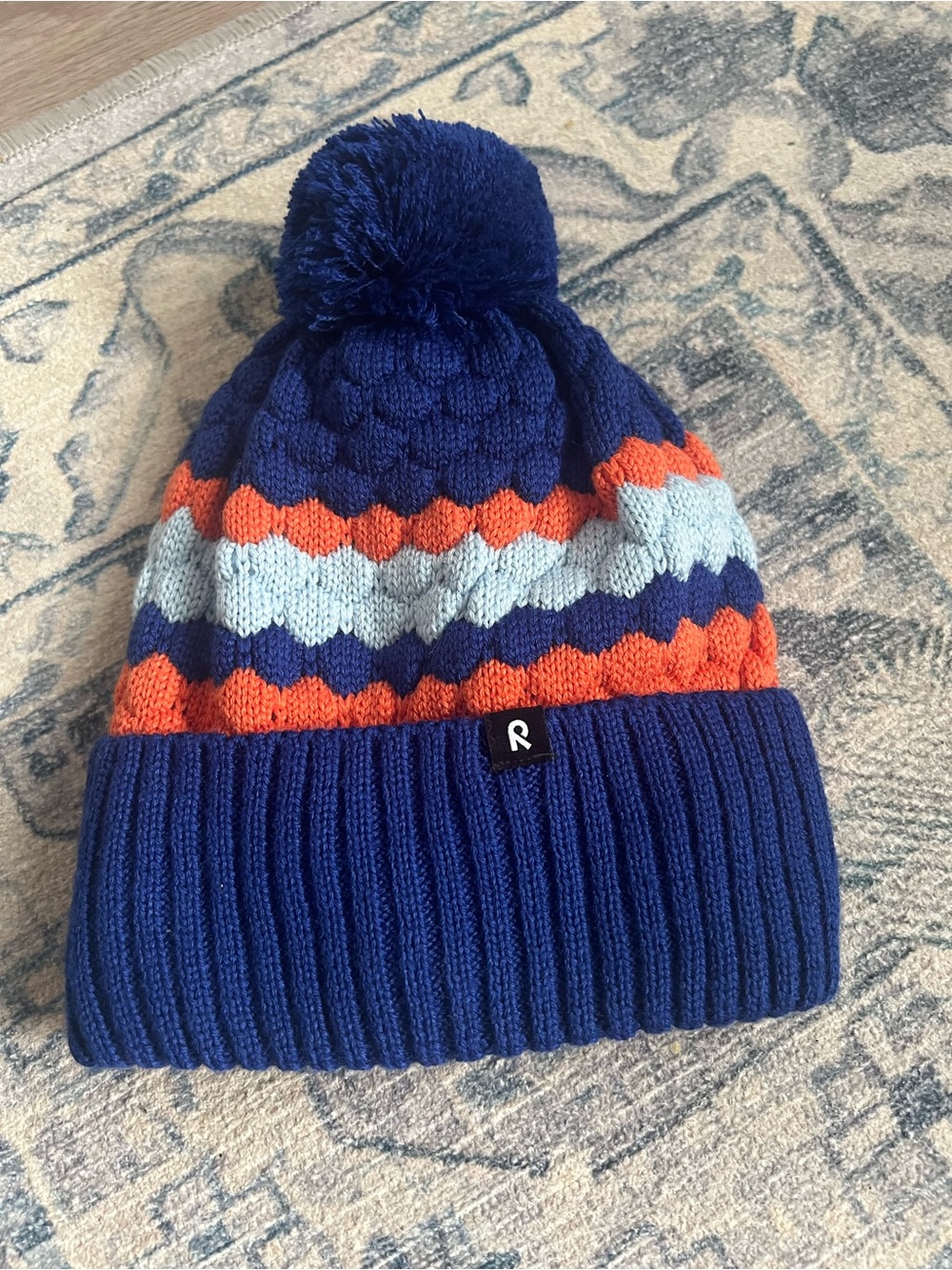 Reima Pampula Wool Blend Pom Pom Beanie 1-4Y Navy Orange Blue